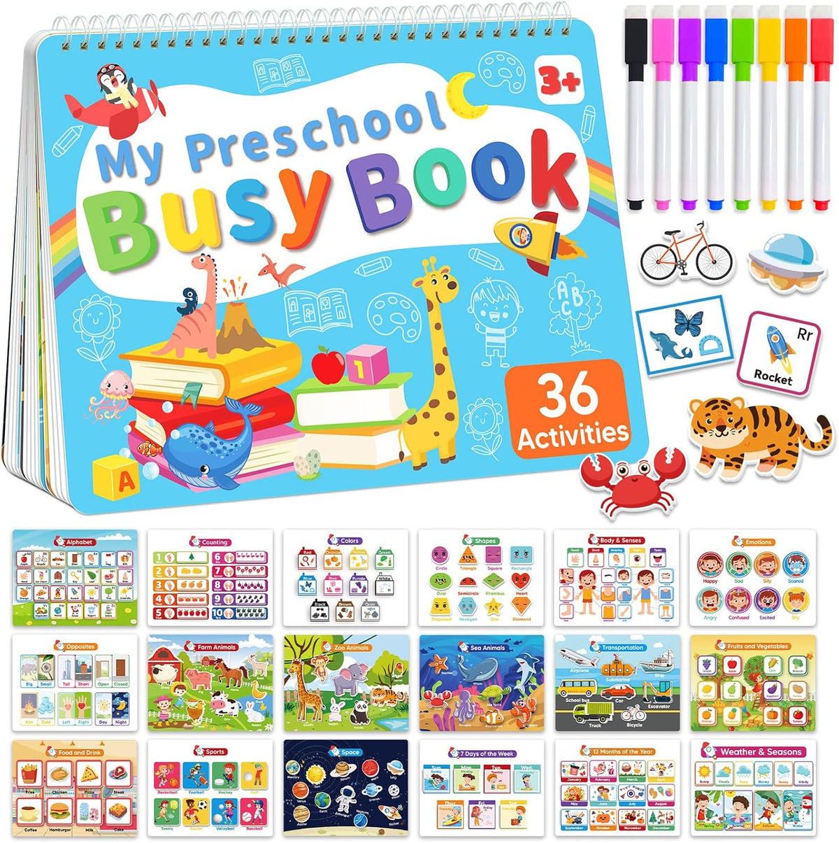 Gagule Montessori Busy Book with Dry-Erase Markers