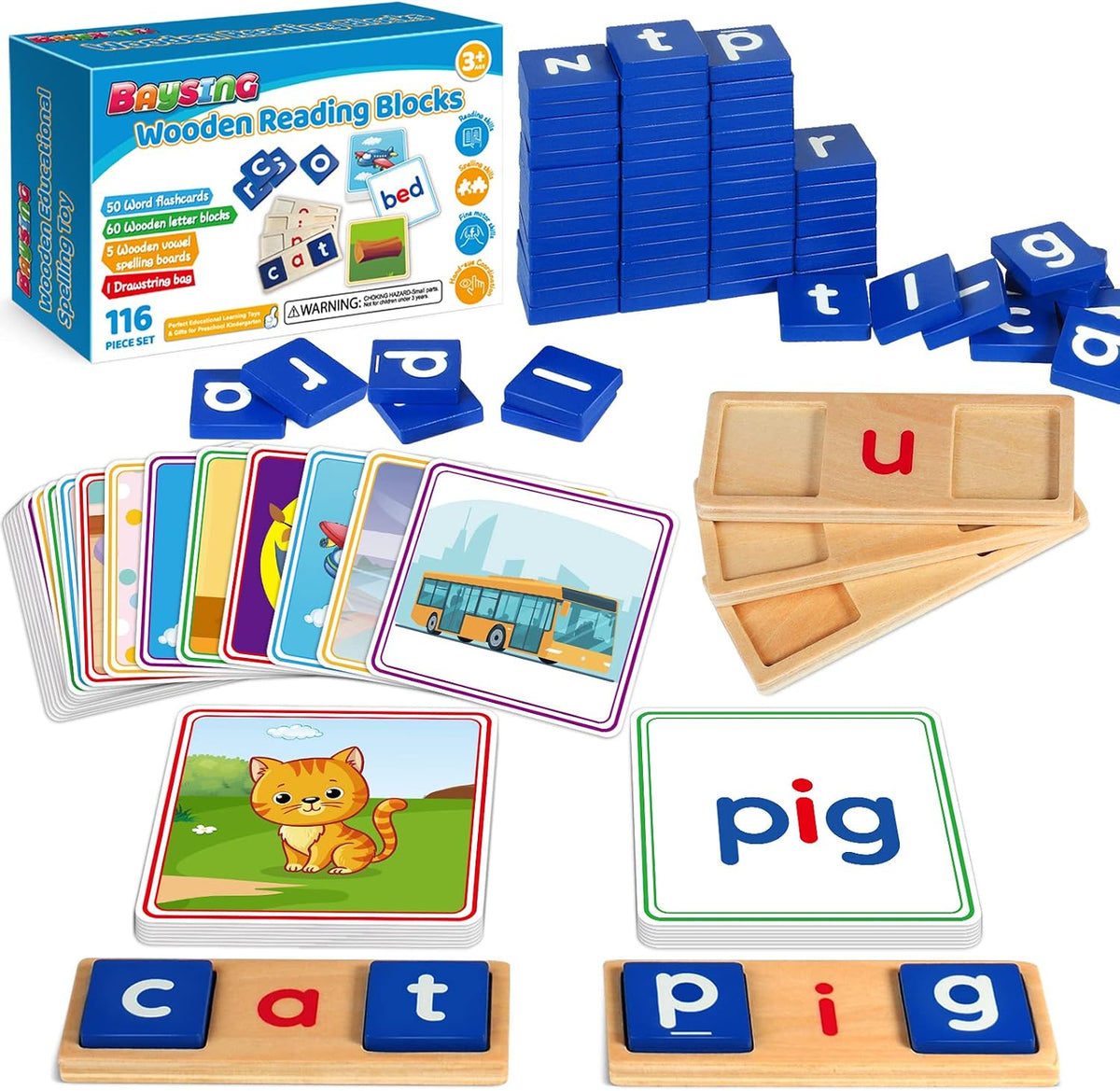 BAYSING Wooden Spelling Flash Cards