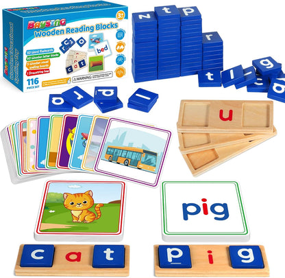 BAYSING Wooden Spelling Flash Cards